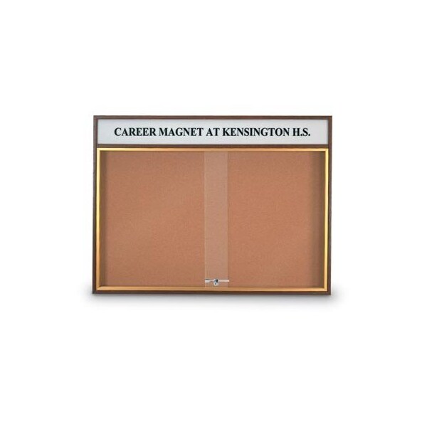 Sliding Door Wood Corkboard, 60"x36", Head, UV9004OCH-LTOAK-CORK